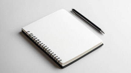 blank notebook with spiral binding and black pen placed beside it, inviting creativity and ideas