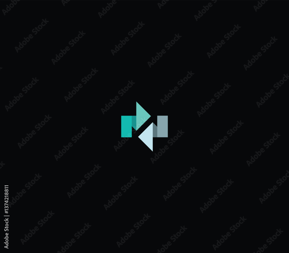 Poster minimal letter mw overlapping arrows logo design with black background.