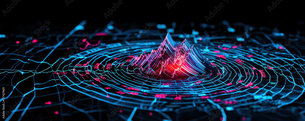 Poster seismograph displaying dramatic earthquake wave pattern with vibrant colors and intricate
