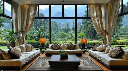 Fototapeta premium Comfortable seating area with an amazing natural scenic view
