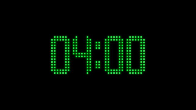 animated countdown timer 5 minute digital led, animation video footage isolated on alpha channel(transparent) background.