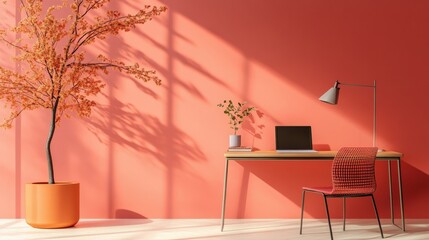 Modern workspace design home office interior decor minimalist environment bright light cozy concept