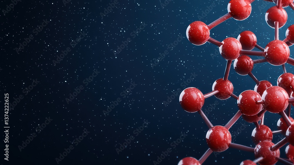 Poster molecular structure in space with red particles