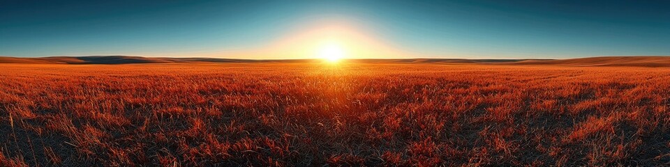 Naklejka premium A vast field of wheat reflects the golden sunlight in the landscape