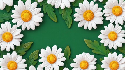 Fototapeta premium Vibrant daisy flowers on green background design