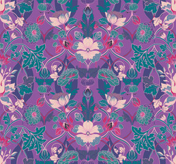 Vintage seamless floral pattern in damask style. For textiles, wallpaper, packaging.