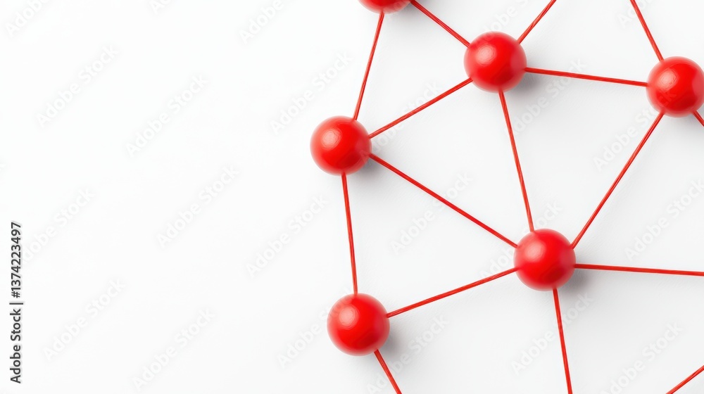 Aufkleber red nodes and lines visualization on white surface