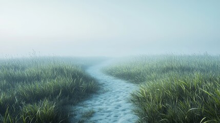   Misty Stream Meandering Through Quiet Wetlands