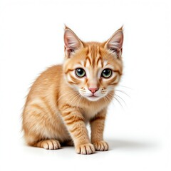Cute orange kitten with expressive green eyes.