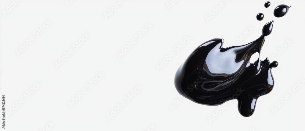 Poster 3d rendering of a black liquid splashing on a white background. the liquid appears to be in motion, 