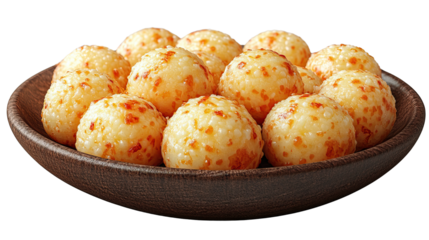 Golden Delights: A mouthwatering display of golden cheese bread rolls, arranged artfully in a rustic bowl. A delightful offering showcasing a beloved treat.
