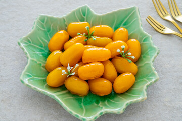 Mung bean marzipan and egg yolk (Med khanoon), Thai dessert .