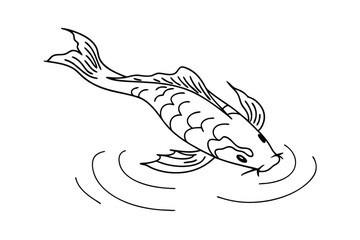 Elegant Koi Fish Line Drawing, Aquatic, Graceful, Water, Pond, Asian, Art, Nature, Symbol, Design