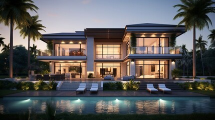 A photo of a double-story luxury resort-style home.