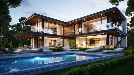 A photo of a double-story modern eco-friendly villa.