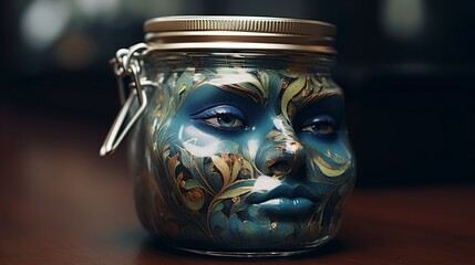 A photo of a face mask in a pretty jar