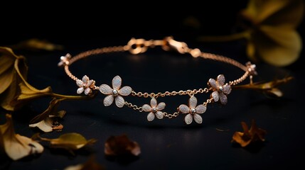 A photo of a floral charm anklet. ,