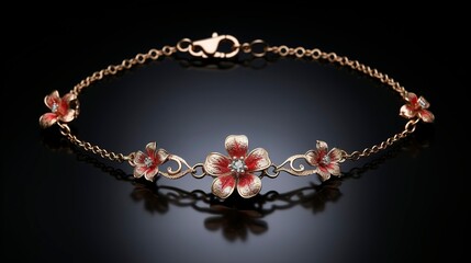 A photo of a floral charm anklet. ,