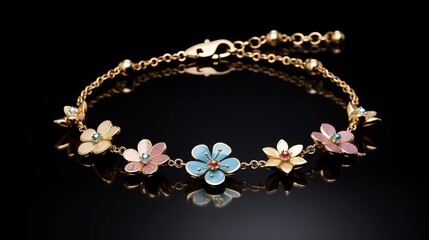 A photo of a floral charm anklet.