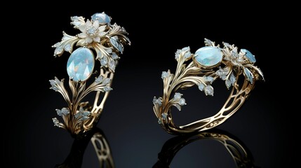 A photo of a floral diamond and opal set.