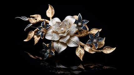 A photo of a floral diamond brooch.