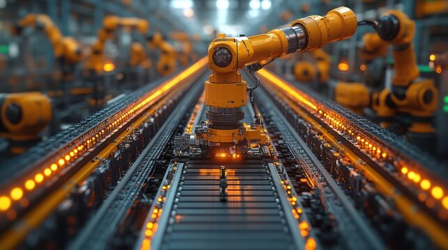 Automated Manufacturing Line Robots Efficiency Technology