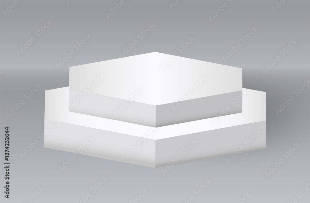 Poster 3d stand. white hexagon podium for product presentation. isolated empty element. exhibition geometri