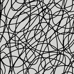 Vector scribble seamless pattern. Abstract careless lines hand drawn black and white illustration. Continued lines ink drawing style, energetic scratches, artistic scribbles, free hand style	