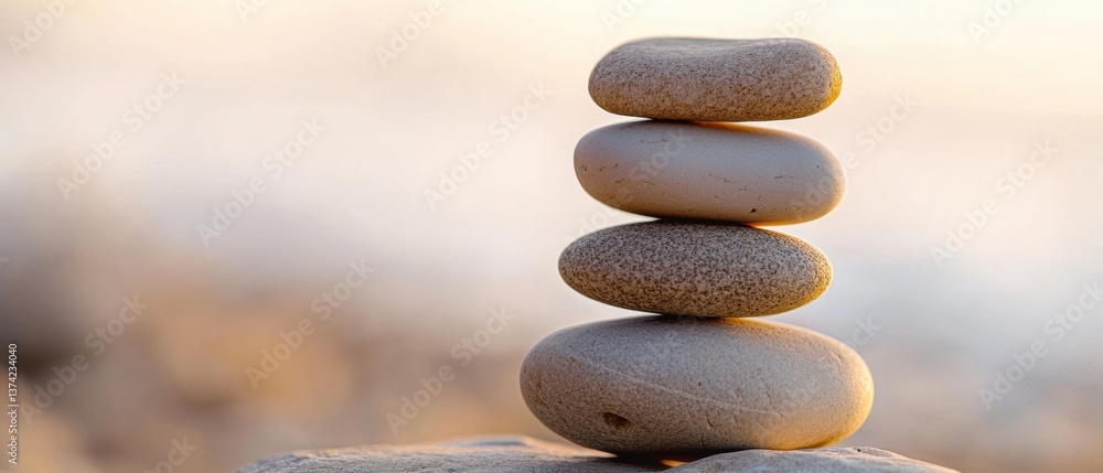 Poster stack of five pebbles arranged in a pyramid-like structure. the stones are of different sizes and co