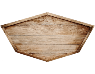 A wooden sign with a triangle shape. The sign is made of wood and has a rustic feel to it