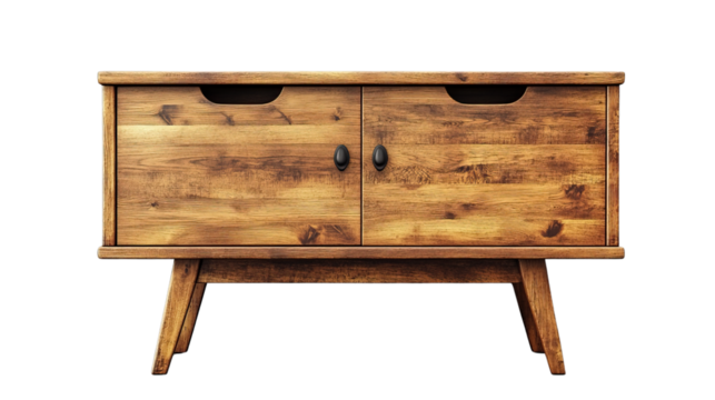 Rustic Wooden Cabinet: A meticulously crafted, mid-century inspired wooden cabinet. Perfect for home decor and storage, showcasing the beauty of natural wood grain and design.