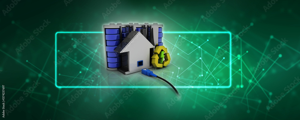 Poster 3d rendering network connection, internet communication and computer technology concept, closeup vie