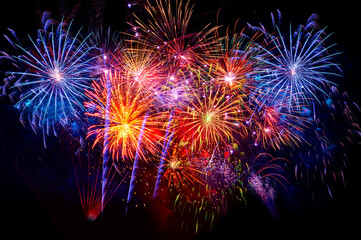  colourful firework display set for celebration happy new year and merry christmas and  fireworks...