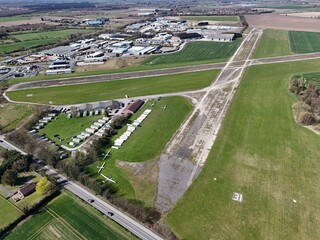  aerial view of Former RAF Pocklington . WW2 bomber Airfield now Wolds Gliding Club Pocklington