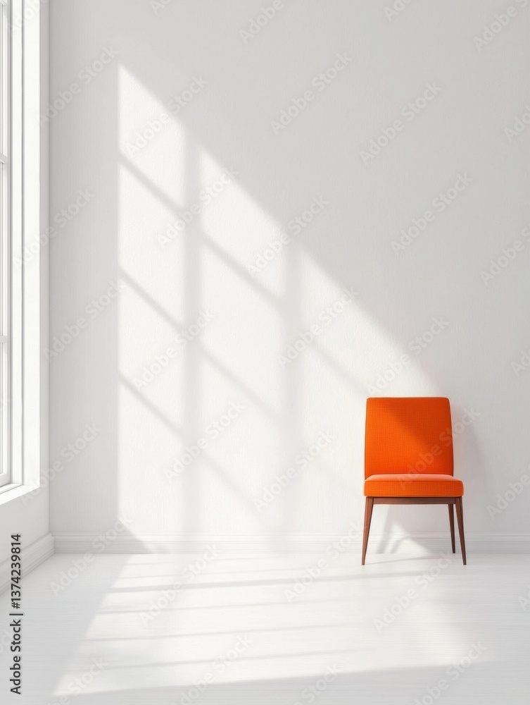 Poster empty room with a large window on the left side. the window has white frames and is letting in natur