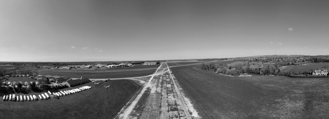  aerial view of Former RAF Pocklington . WW2 bomber Airfield runway