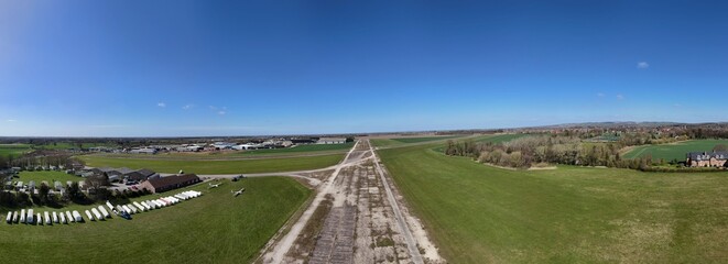  aerial view of Former RAF Pocklington . WW2 bomber Airfield now Wolds Gliding Club Pocklington