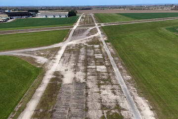  aerial view of Former RAF Pocklington . WW2 bomber Airfield now Wolds Gliding Club Pocklington