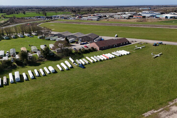  aerial view of Former RAF Pocklington . WW2 bomber Airfield now Wolds Gliding Club Pocklington