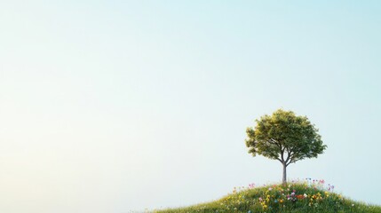 Obraz premium minimalistic photo of solitary tree on small hilltop emblematic of environmental conservation