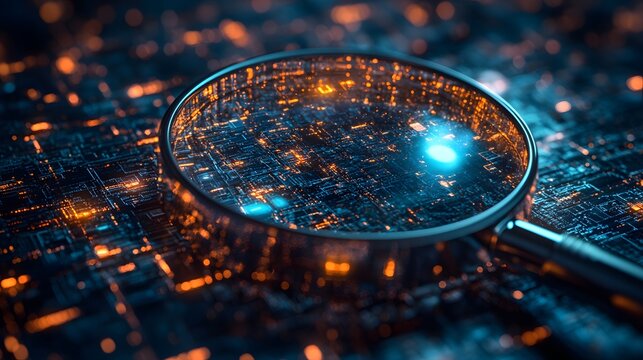 A magnifying glass highlighting copyright concerns on an AI-generated illustration