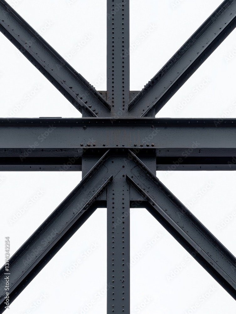 Poster close-up of a black metal structure, which appears to be a part of a larger structure. the structure