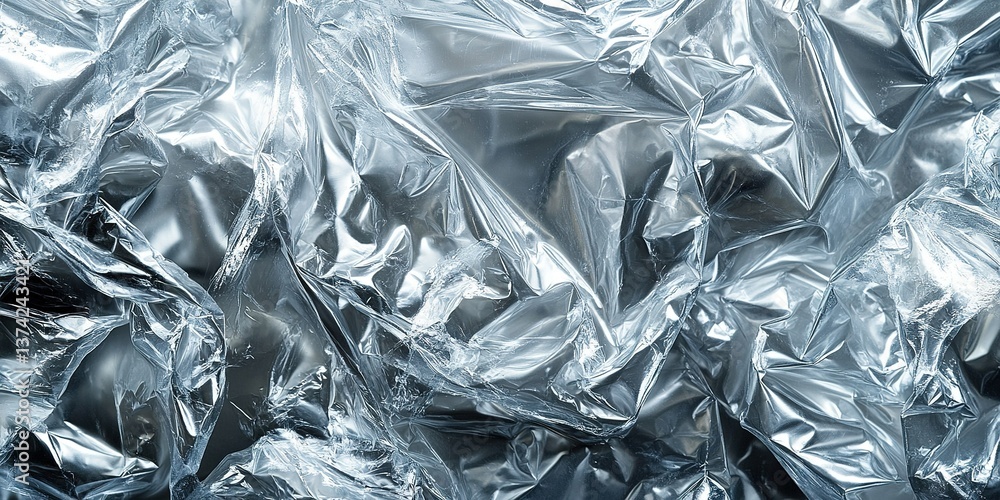 Poster reflective crumpled plastic creating interesting textures and patterns in a close-up view