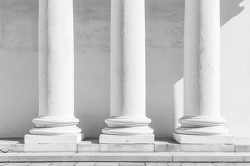 Obraz premium White pillars of Roman-era Temple architecture column monochrome courthouse.