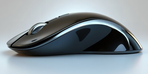 Modern computer mouse sits on a smooth surface showcasing its sleek, ergonomic design and glossy finish
