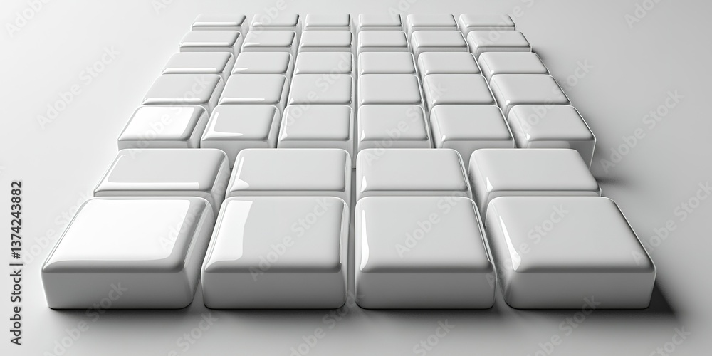 Poster white glossy tiles arranged in a grid pattern on a clean surface in a minimalistic setting