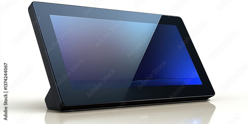 Poster modern touchscreen device on a smooth surface showcasing a sleek design and vibrant display colors u