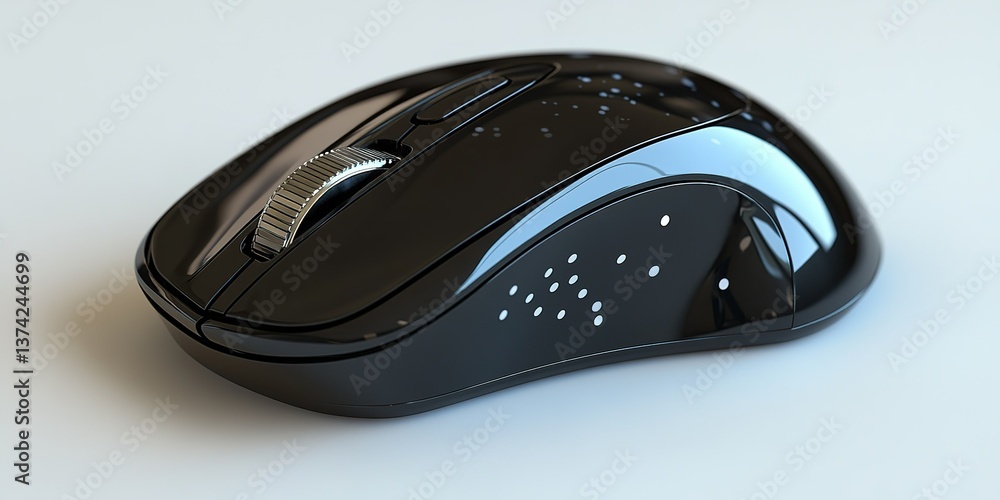 Poster wireless computer mouse resting on a smooth surface in a well-lit workspace during daytime