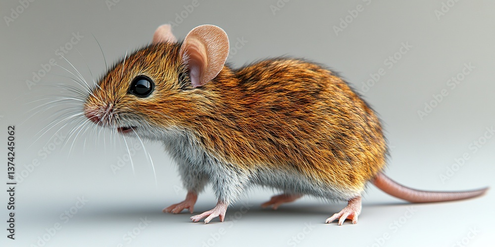Poster small brown mouse standing on a smooth surface, showcasing its delicate features and vibrant fur tex