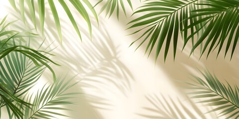 Tropical Green Palm Leaves with Shadows on Soft Background